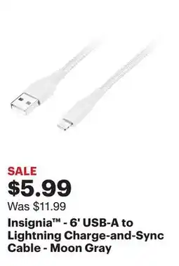 Best Buy Insignia - 6' USB-A to Lightning Charge-and-Sync Cable - Moon Gray offer