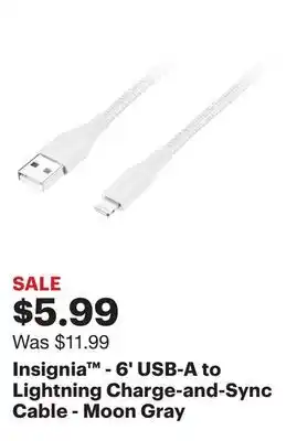 Best Buy Insignia - 6' USB-A to Lightning Charge-and-Sync Cable - Moon Gray offer