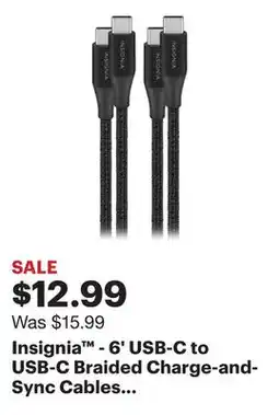 Best Buy Insignia - 6' USB-C to USB-C Braided Charge-and-Sync Cables (2-Pack) - Black offer