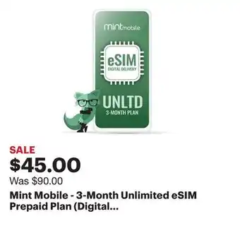 Best Buy Mint Mobile - 3-Month Unlimited eSIM Prepaid Plan (Digital Delivery) - Mint Green offer