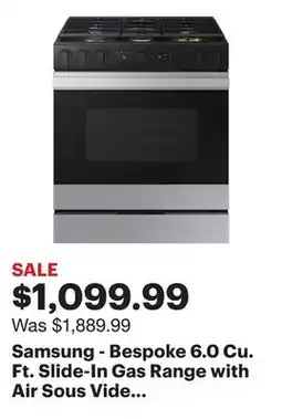 Best Buy Samsung - Bespoke 6.0 Cu. Ft. Slide-In Gas Range with Air Sous Vide - Stainless Steel offer