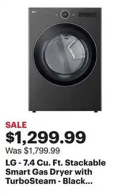 Best Buy LG - 7.4 Cu. Ft. Stackable Smart Gas Dryer with TurboSteam - Black Steel offer