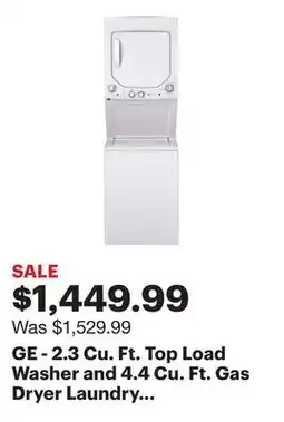 Best Buy GE - 2.3 Cu. Ft. Top Load Washer and 4.4 Cu. Ft. Gas Dryer Laundry Center - White offer