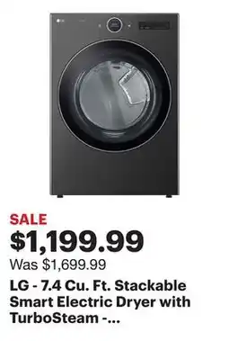 Best Buy LG - 7.4 Cu. Ft. Stackable Smart Electric Dryer with TurboSteam - Black Steel offer