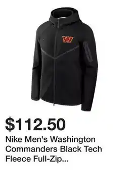 Dick's Sporting Goods Nike Men's Washington Commanders Black Tech Fleece Full-Zip Windrunner Hoodie offer