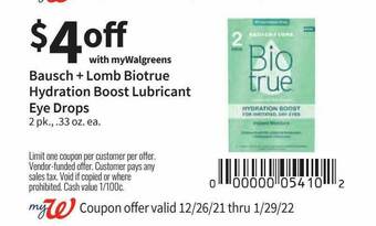Walgreens Bausch Lomb Biotrue Hydration Boost Lubricant Eye Drops offer