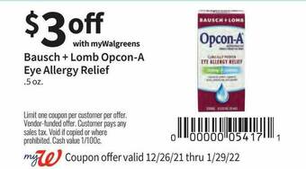Walgreens Bausch + Lomb Opcon-a Eye Allergy Relief offer