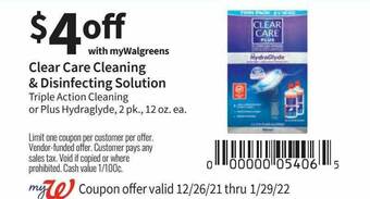 Walgreens Clear Care Cleaning & Disinfecting Solution offer