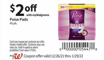 Walgreens Poise Pads offer