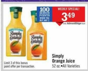 Price Chopper Simply Orange Juice offer