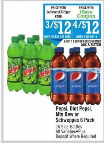 Price Chopper Pepsi, Diet Pepsi, Mtn Dew Or Schweppes offer