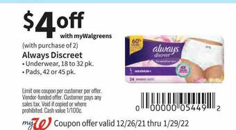 Walgreens Always Discreet offer