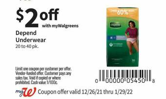 Walgreens Depend Underwear offer