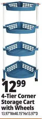 Ocean State Job Lot 4-Tier Corner Storage Cart with Wheels offer