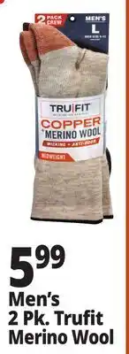 Ocean State Job Lot Men's 2 Pk. Trufit Merino Wool offer