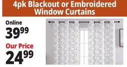 Ocean State Job Lot 4pk Blackout or Embroidered Window Curtains offer