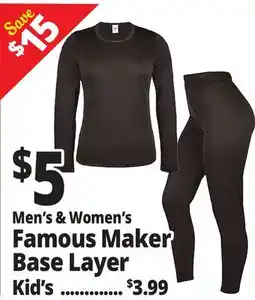 Ocean State Job Lot Men's & Women's Famous Maker Base Layer Kid's offer