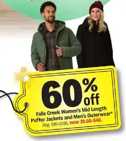 Meijer Falls Creek Women's Mid Length Puffer Jackets and Men's Outerwear offer