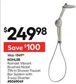 Lowe's KOHLER Raindet Vibrant Brushed Nickel 7.94-in Shower Faucet Bar System with 3-way Diverter offer