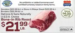 DeCicco & Sons DeCicco & Sons Naturally U.S D. A. Choice Bone-In Rib Roast offer