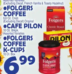 Bravo Supermarkets FOLGERS COFFEE 9.6 OZ. CNSTR., ORIGINAL CAFE PILON 10 OZ. BRKPK., FOLGERS COFFEE K-CUPS 10 CT. BOX offer