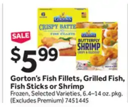 Stop&Shop Gorton's Fish Fillets, Grilled Fish, Fish Sticks or Shrimp offer