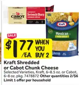 Stop&Shop Kraft Shredded or Cabot Chunk Cheese offer