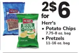 ACME Herr's Potato Chips 7.75-8 oz. bag, Pretzels 11-16 oz. bag offer