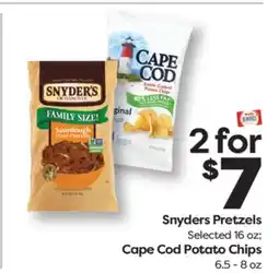 Weis Markets Snyders Pretzels Selected 16 oz Cape Cod Potato Chips 6.5-8 oz offer