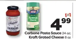 Weis Markets Carbone Pasta Sauce 24 oz Kraft Grated Cheese 8 oz offer