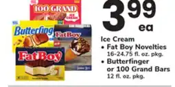 ACME Ice Cream Fat Boy Novelties 16-24.75 fl. oz. pkg., Butterfinger or 100 Grand Bars 12 fl. oz. pkg offer