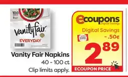Weis Markets Vanity Fair Napkins offer