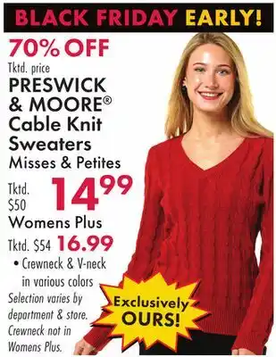Boscov's PRESWICK & MOORE Cable Knit Sweaters offer