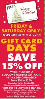 Boscov's Gift Card Days offer