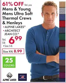 Boscov's Mens & Young Mens Ultra Soft Thermal Crews & Henleys offer