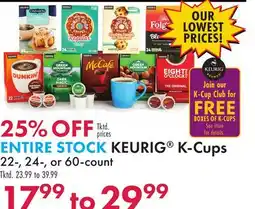 Boscov's ENTIRE STOCK KEURIG K-Cups 22-, 24-, or 60-count offer