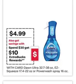 CVS Dawn Ultra 32.7-38 oz, EZ-Squeeze 17.4-22 oz or Powerwash spray 16 oz offer