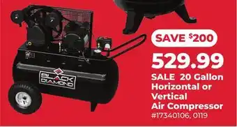 Runnings BLACK DIAMOND 20 Gallon Horizontal or Vertical Air Compressor offer