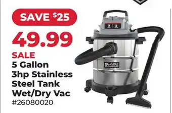 Runnings Black Diamond 5 Gallon 3hp Stainless Steel Tank Wet/Dry Vac offer
