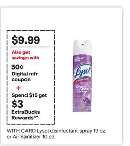 CVS Lysol disinfectant spray 19 oz or Air Sanitizer 10 oz offer