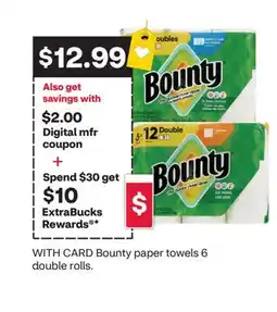 CVS Bounty paper towels 6 double rolls offer