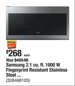 The Home Depot Samsung 2.1 cu. ft. 1000 W Fingerprint Resistant Stainless Steel Over-the-Range Microwave with Wi-Fi offer