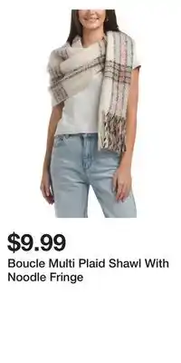 TJ Maxx Boucle Multi Plaid Shawl With Noodle Fringe offer