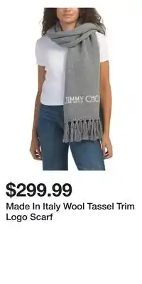 TJ Maxx Made In Italy Wool Tassel Trim Logo Scarf offer