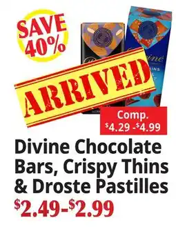 Ocean State Job Lot Divine Chocolate Bars, Crispy Thins & Droste Pastilles offer