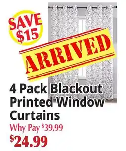 Ocean State Job Lot 4 Pack Blackout Printed Window Curtains offer