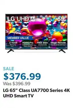Sam's Club LG 65 Class UA7700 Series 4K UHD Smart TV offer