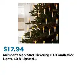 Sam's Club Member's Mark 50ct Flickering LED Candlestick Lights, 40.8' Lighted Length offer
