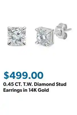 Sam's Club 0.45 CT. T.W. Diamond Stud Earrings in 14K Gold offer