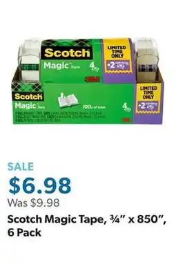Sam's Club Scotch Magic Tape, ¾ x 850, 6 Pack offer